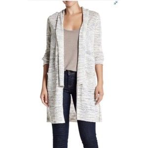 Anthropologie Michael Stars Shaw Open Cardigan longline Linen Blend Marled gray